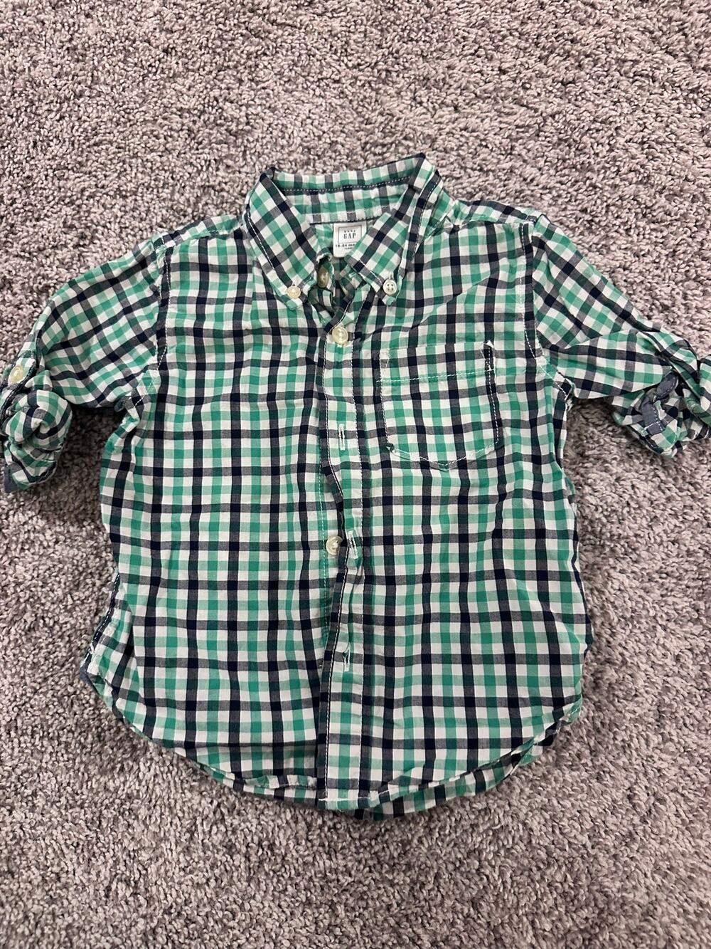 Baby Gap Toddler Boys Size 18-24M Green Plaid Button Down